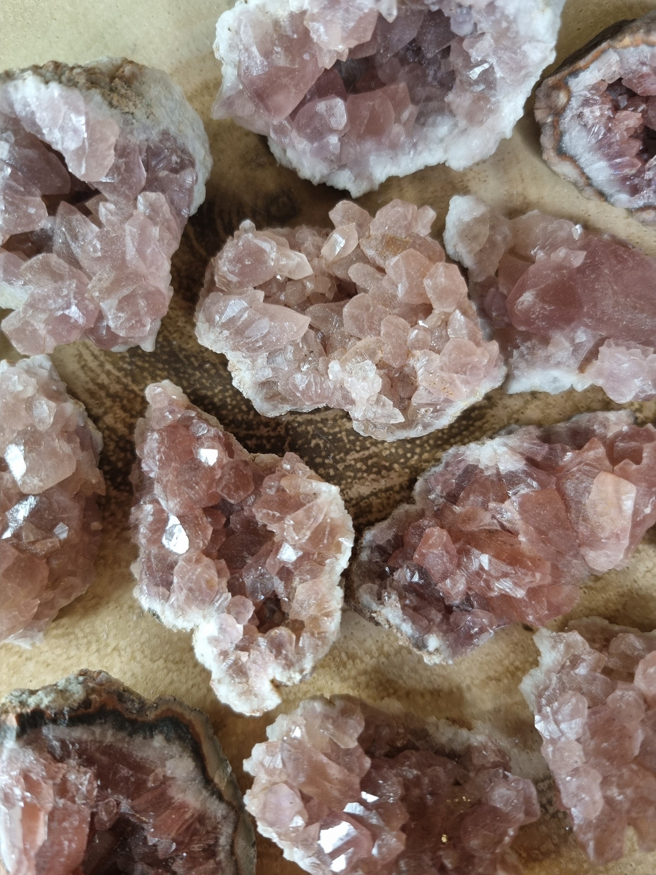 Small Natural Pink Amethyst Raw Geodes from Brazil.