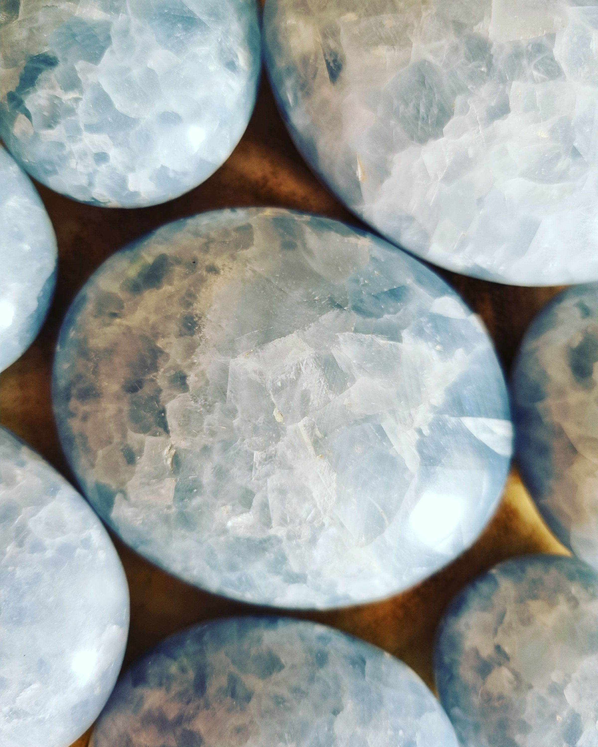 Blue calcite palm stones