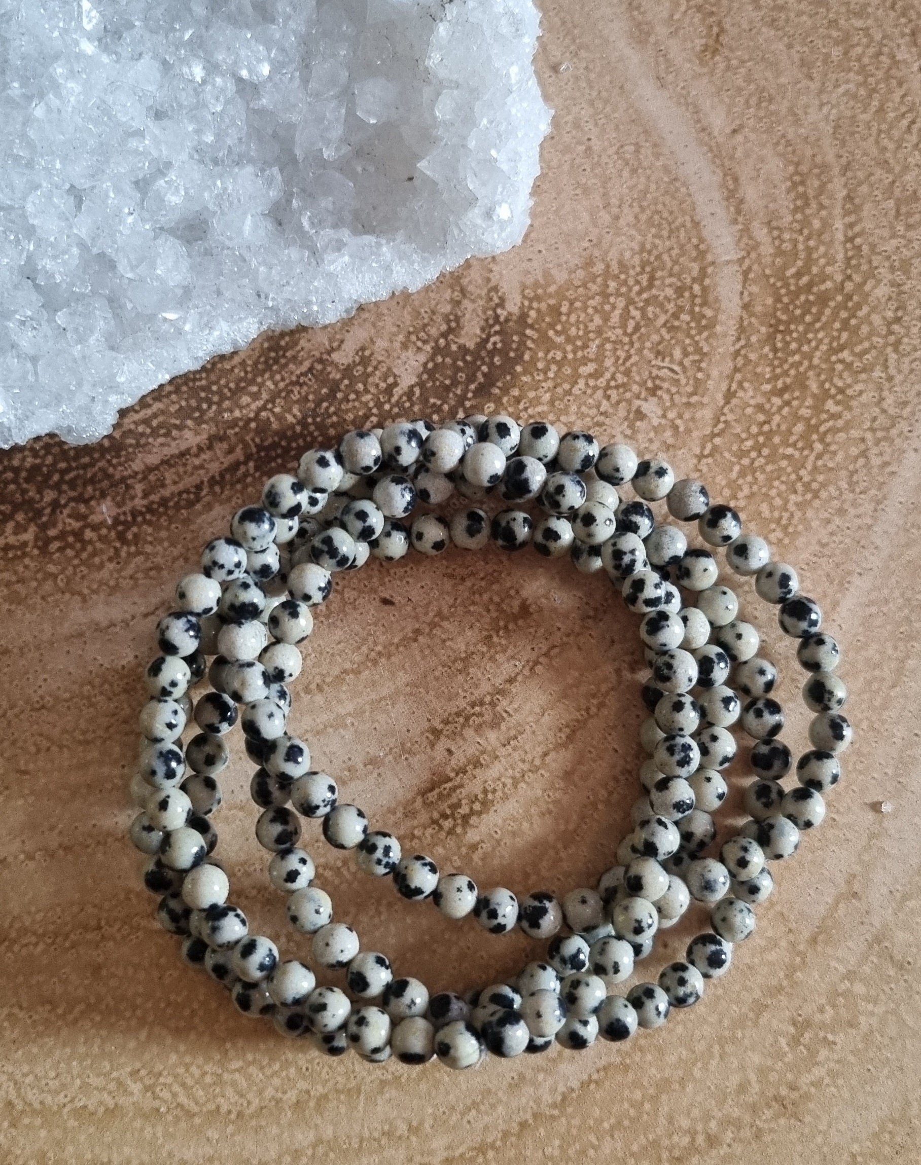 Handmade Dalmatian Jasper Adjustable Bracelet: Calming Stone, 4mm Beads