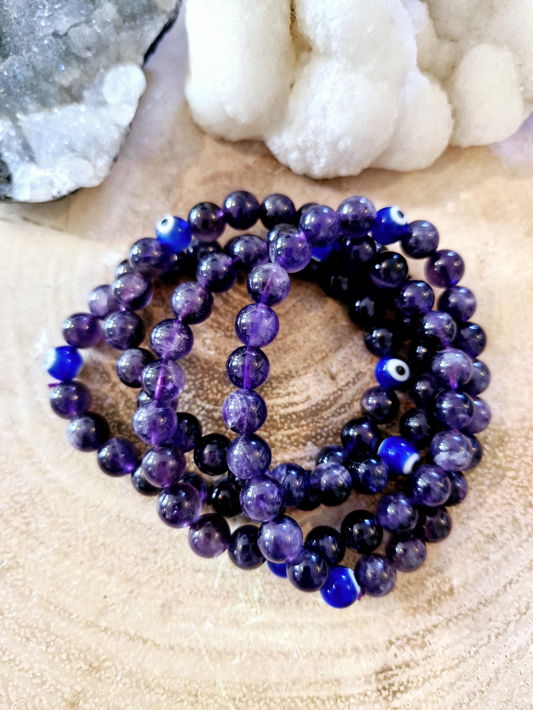 Evil Eye Rose Quartz Bracelet: Crystal Gemstone, Adjustable 8mm