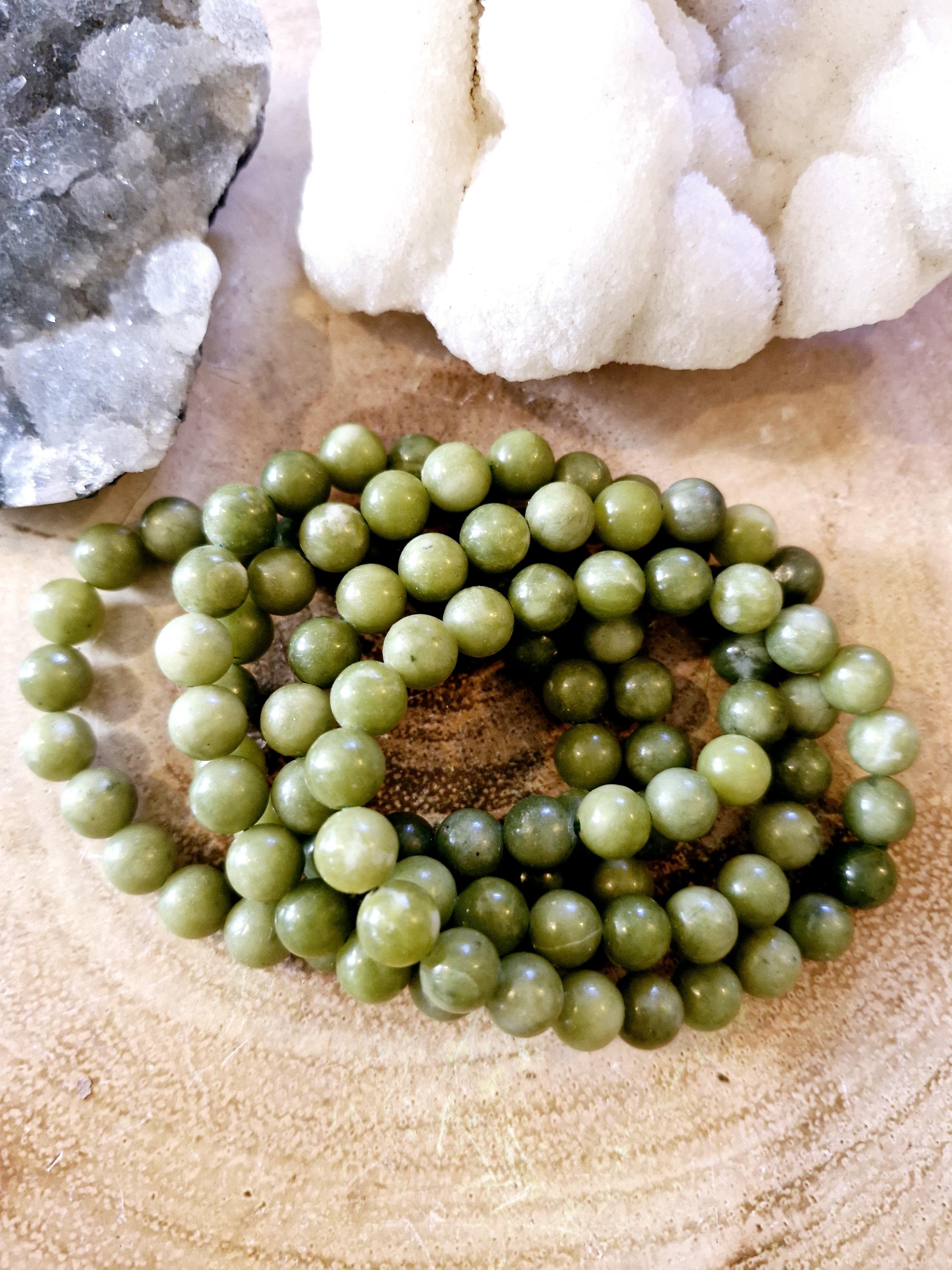 Genuine high grade Nephrite Jade Gemstone Bracelets 10mm with adjustable stretchy banding.