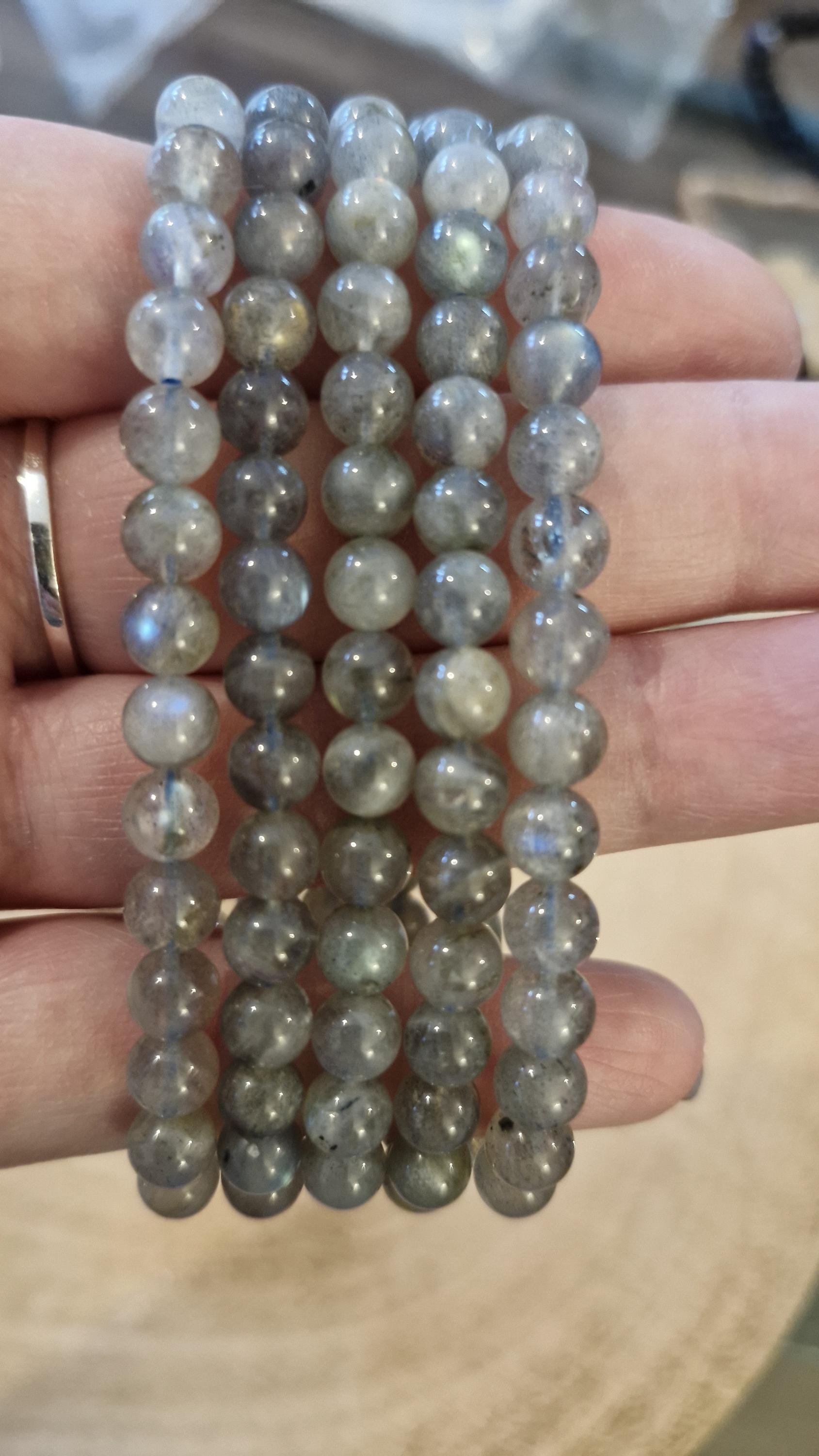 Labradorite Beaded Bracelet: Adjustable Gemstone, Empath Healing