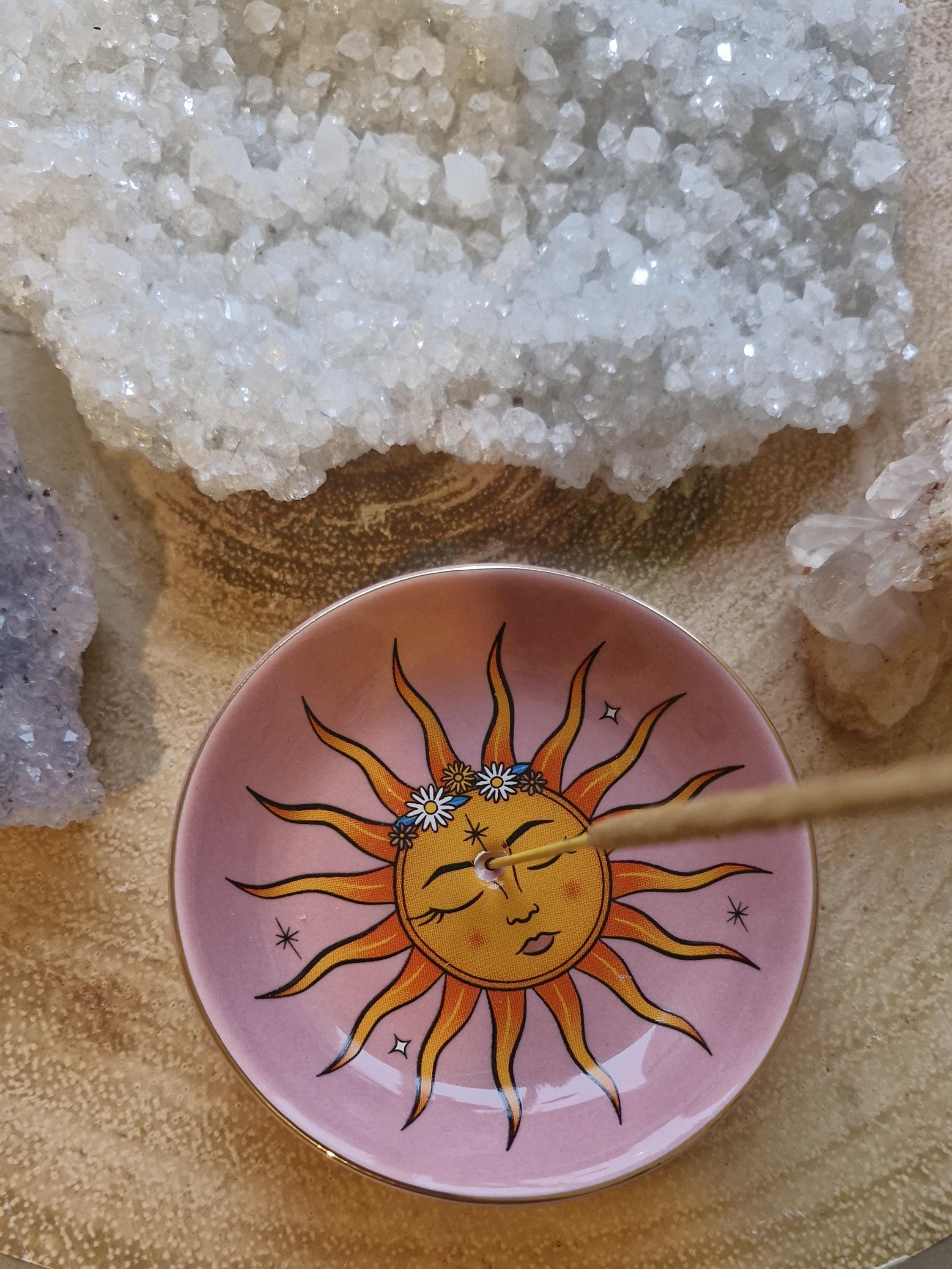Pink Celestial Sun design and  blue moon design Insense Dish