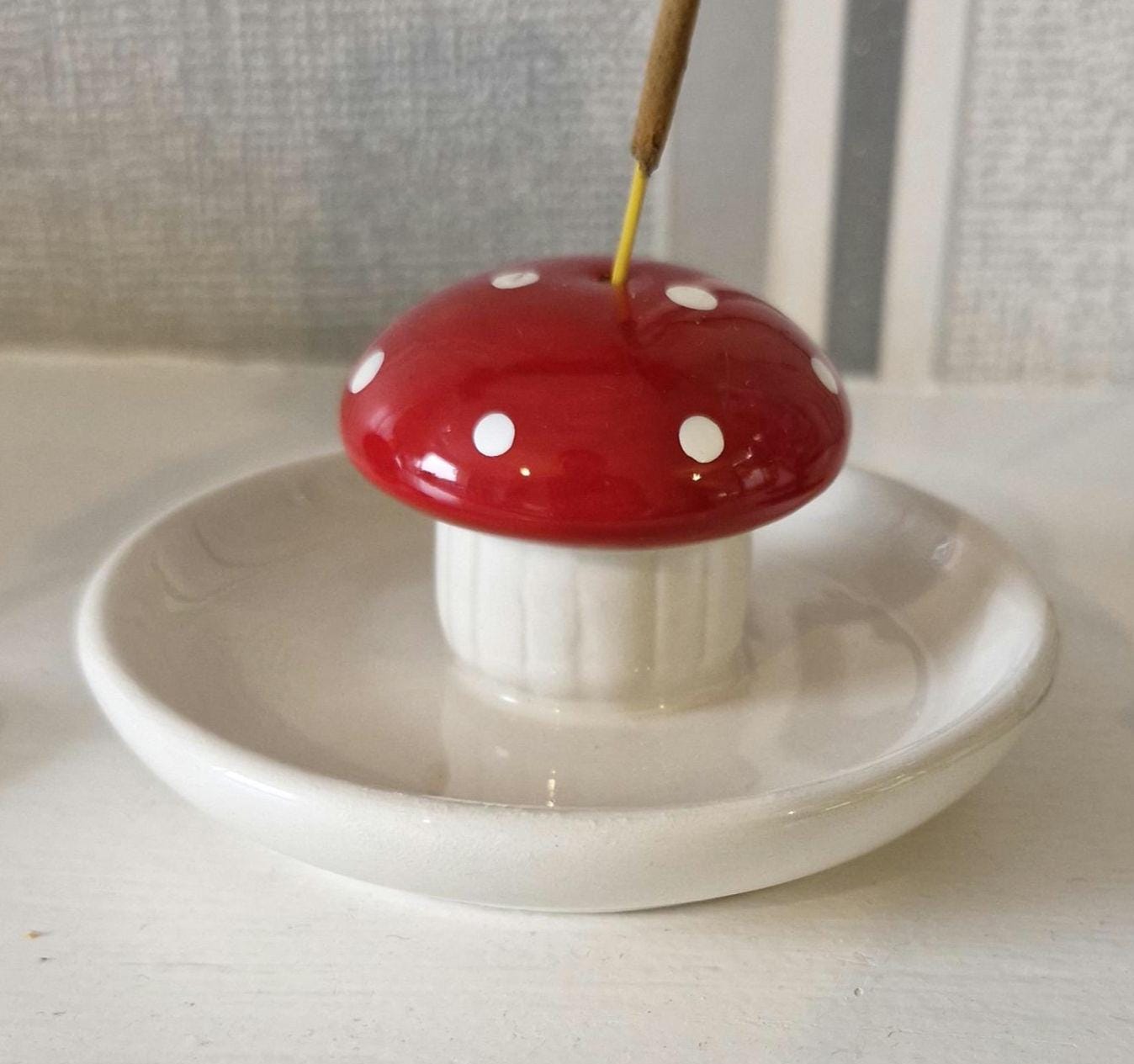 Glazed Ceramic Mushroom Incense Holder