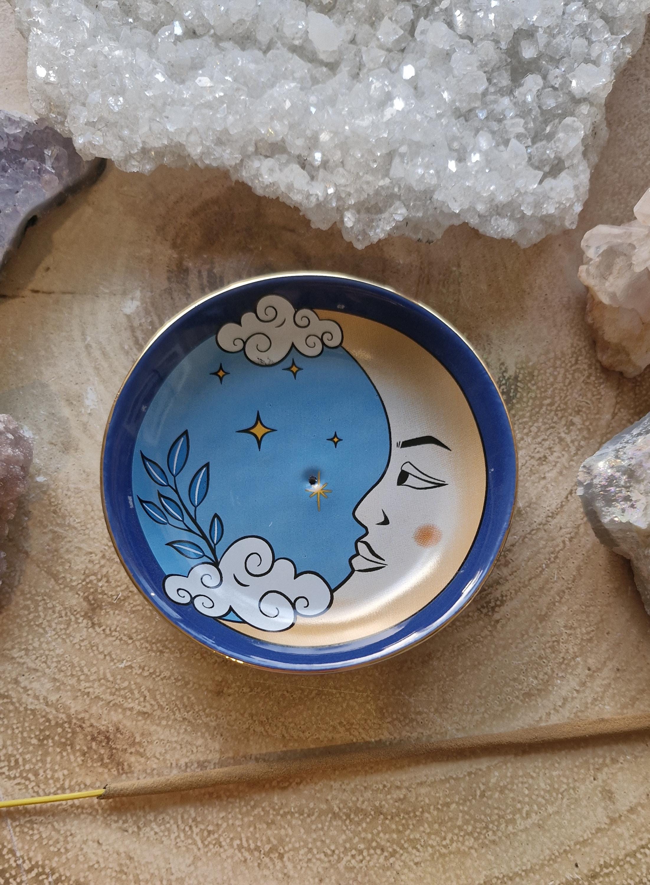 Pink Celestial Sun design and  blue moon design Insense Dish