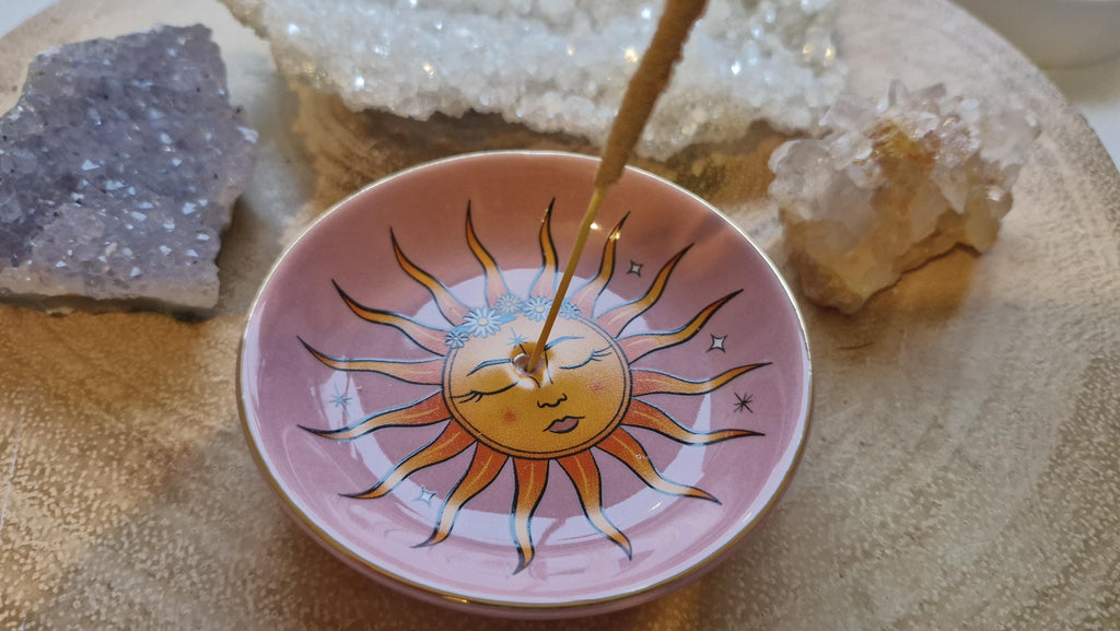 Pink Celestial Sun design and  blue moon design Insense Dish