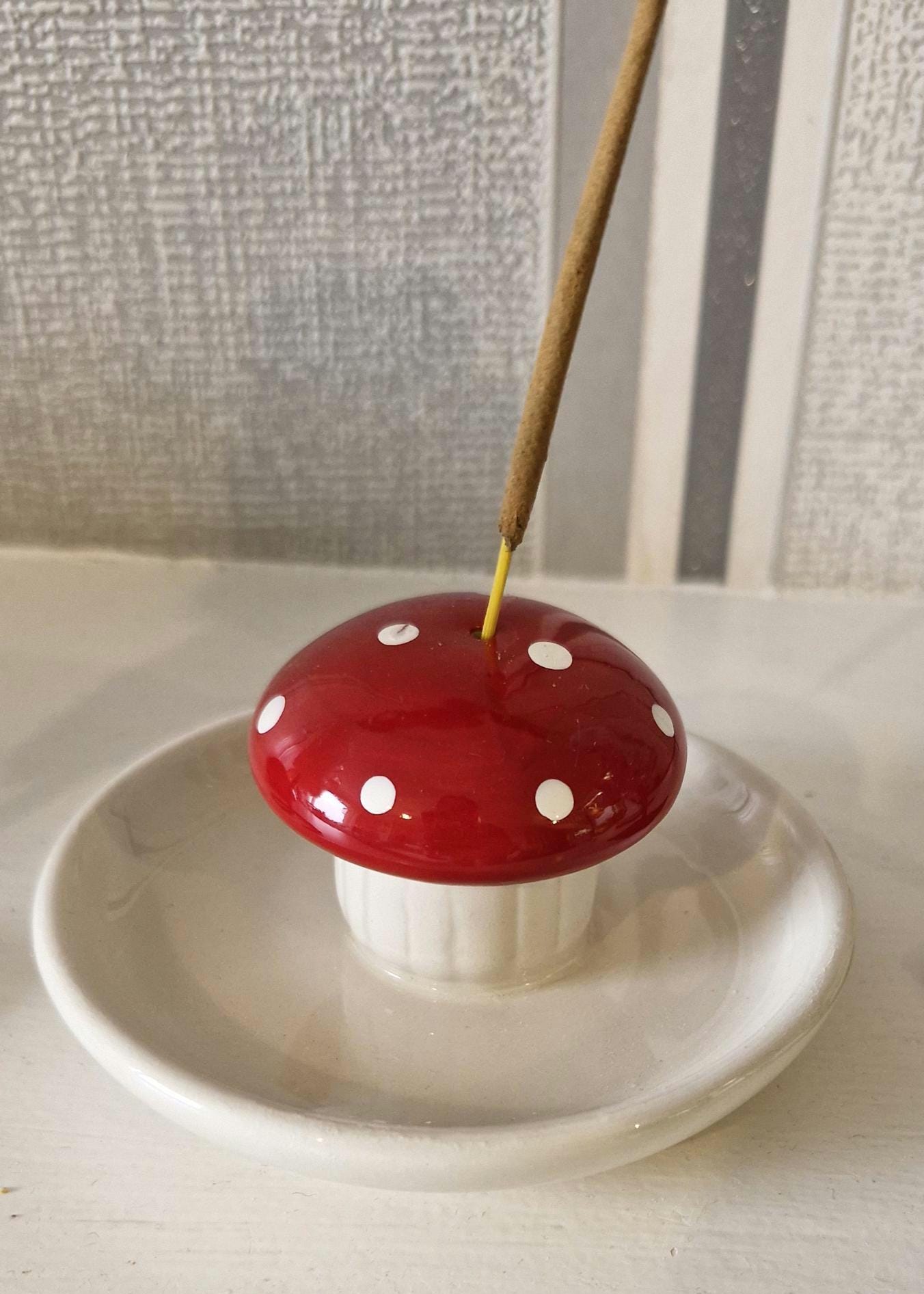 Glazed Ceramic Mushroom Incense Holder