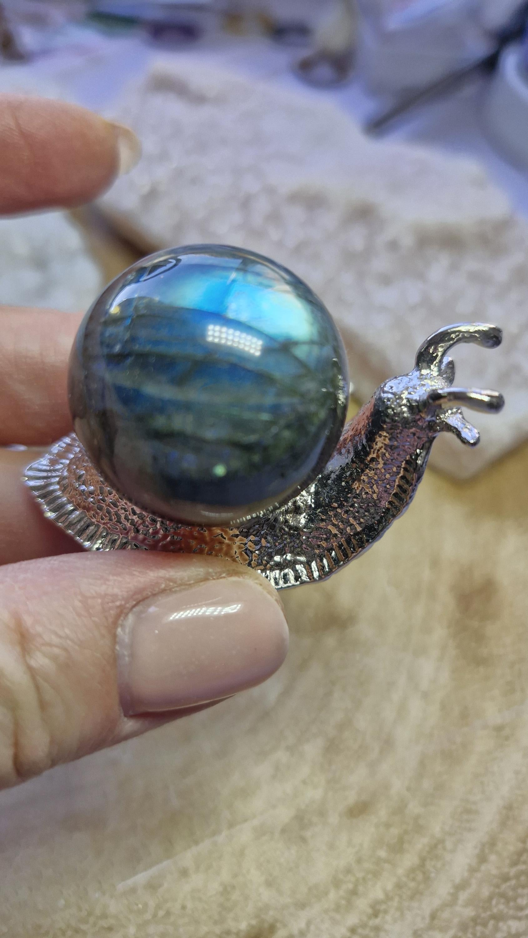 Silver Labradorite Snails Gemstone Carvings
