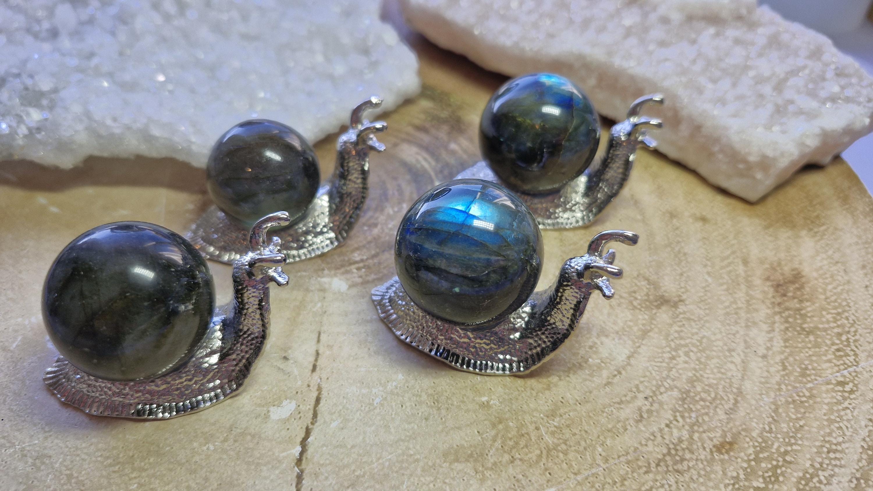 Silver Labradorite Snails Gemstone Carvings