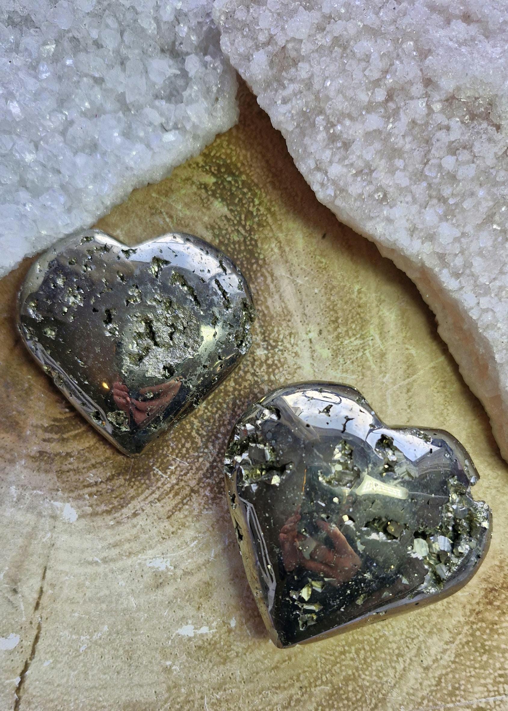 Golden Pyrite Crystal Hearts from Peru