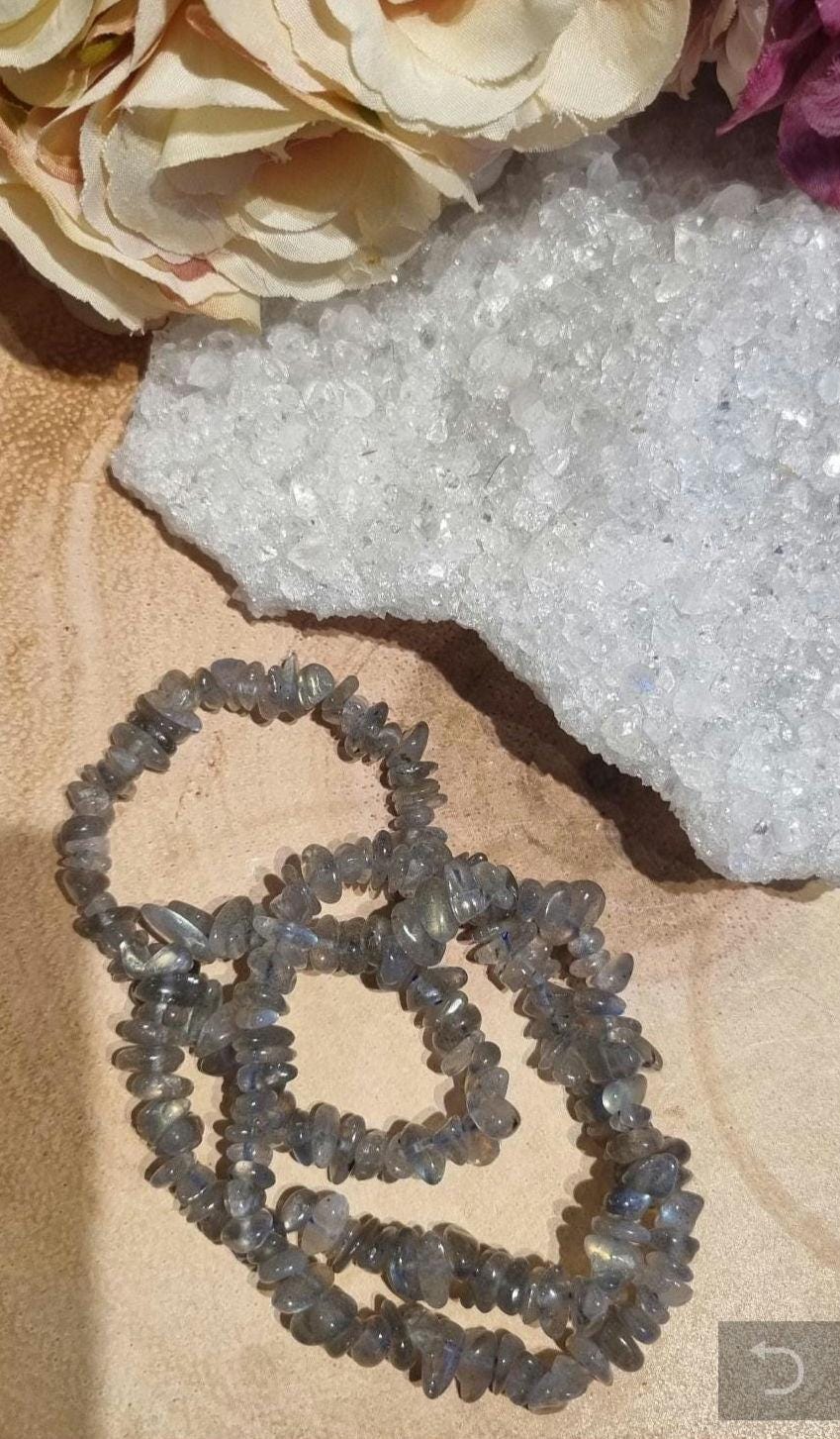 Labradorite Beaded Bracelet: Adjustable Gemstone, Empath Healing