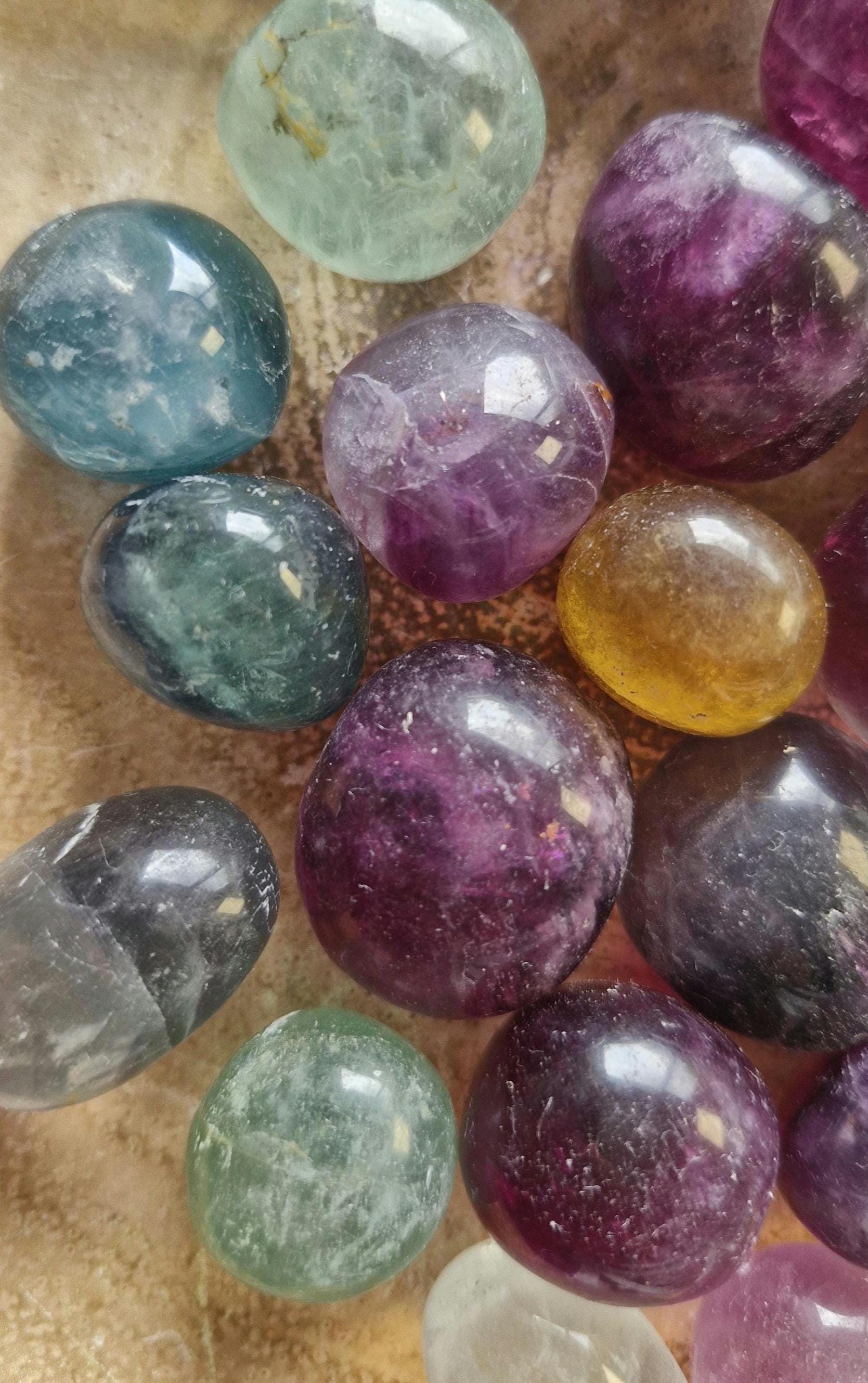 Candy coloured Crystal Rainbow flourite Tumble pocket stones.