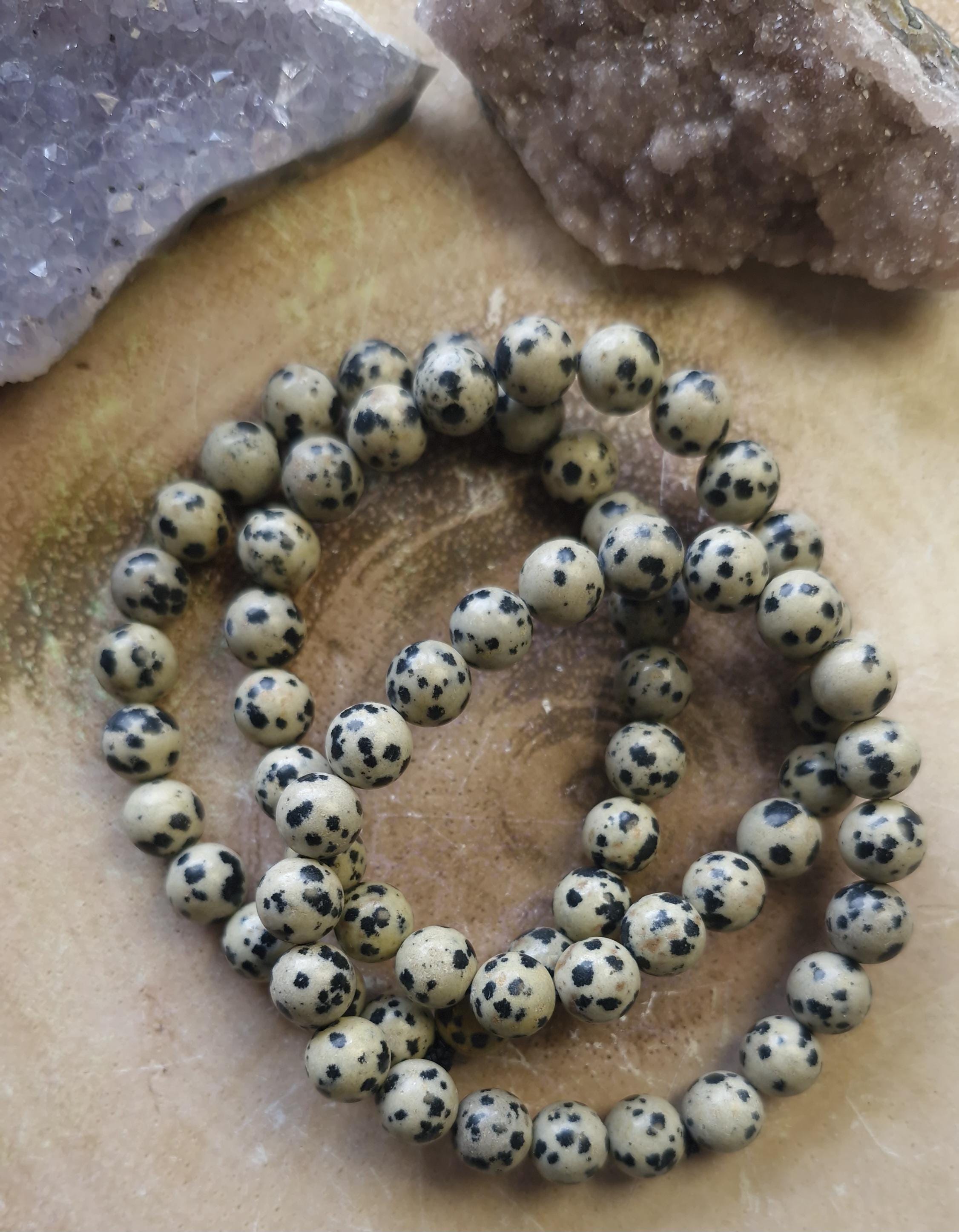 Handmade Dalmatian Jasper Adjustable Bracelet: Calming Stone, 4mm Beads