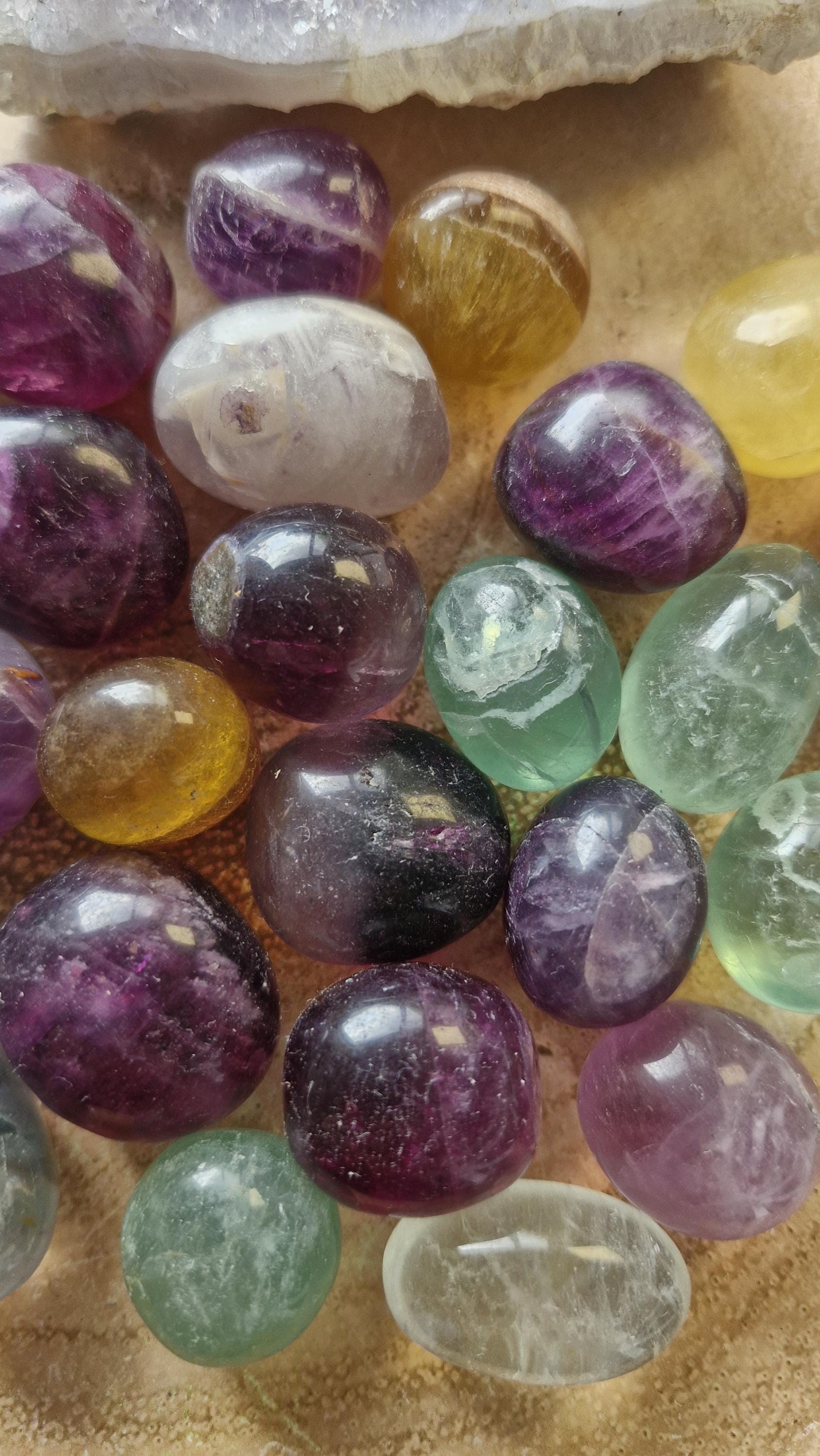 Candy coloured Crystal Rainbow flourite Tumble pocket stones.