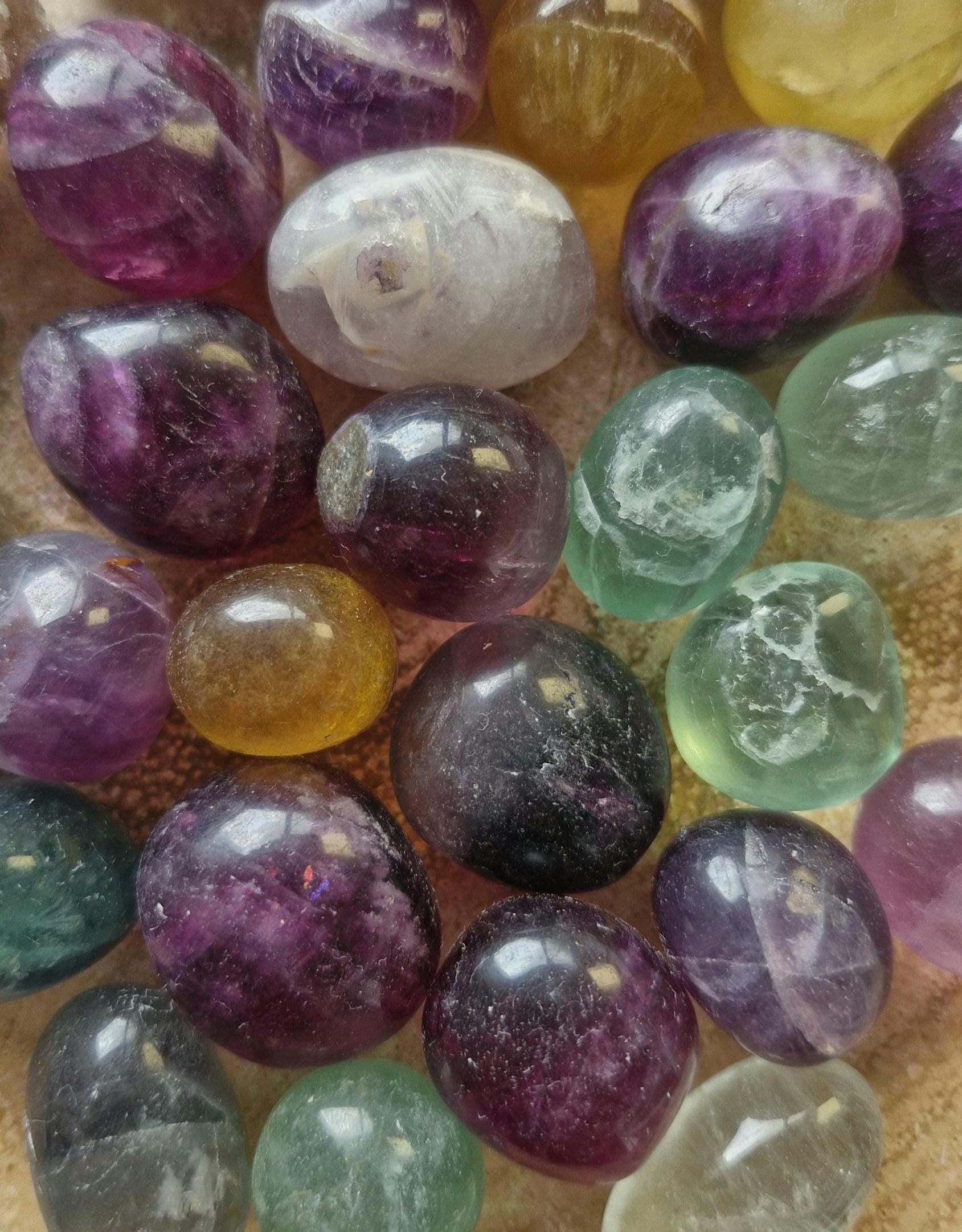 Candy coloured Crystal Rainbow flourite Tumble pocket stones.