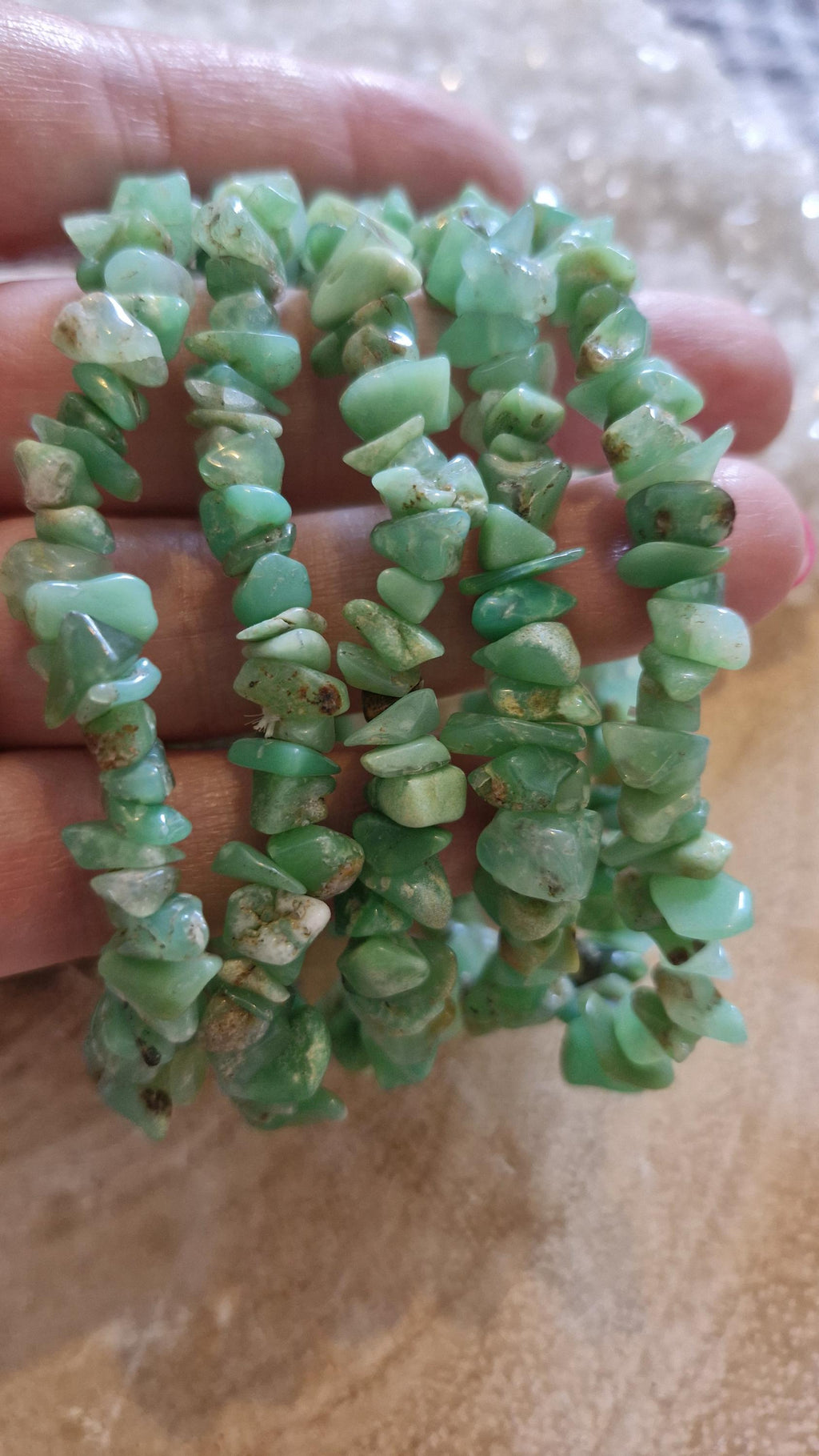 High Grade vibrant green Chrysophase Chipped Bracelets with adjustable band
