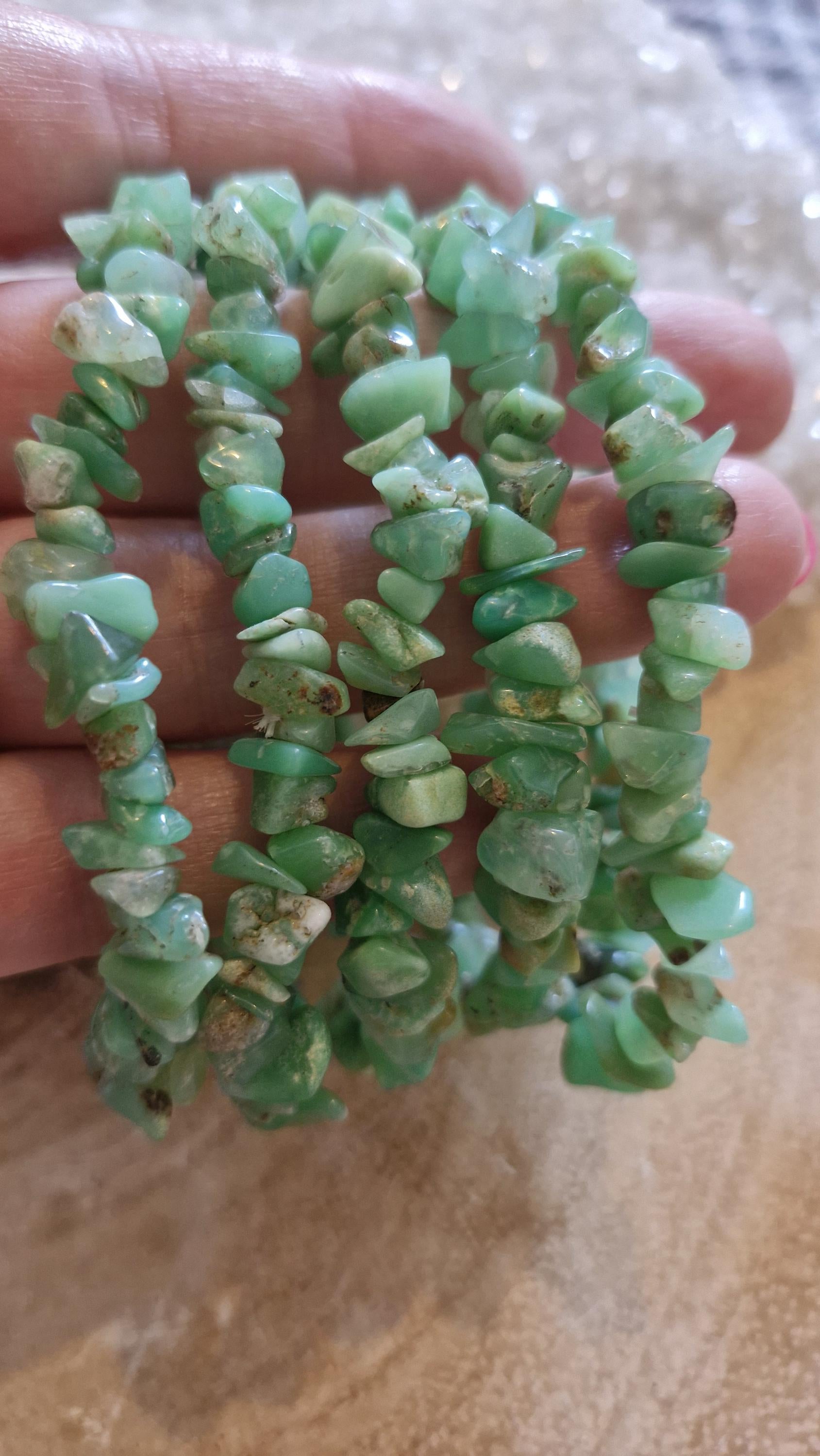 High Grade vibrant green Chrysophase Chipped Bracelets with adjustable band