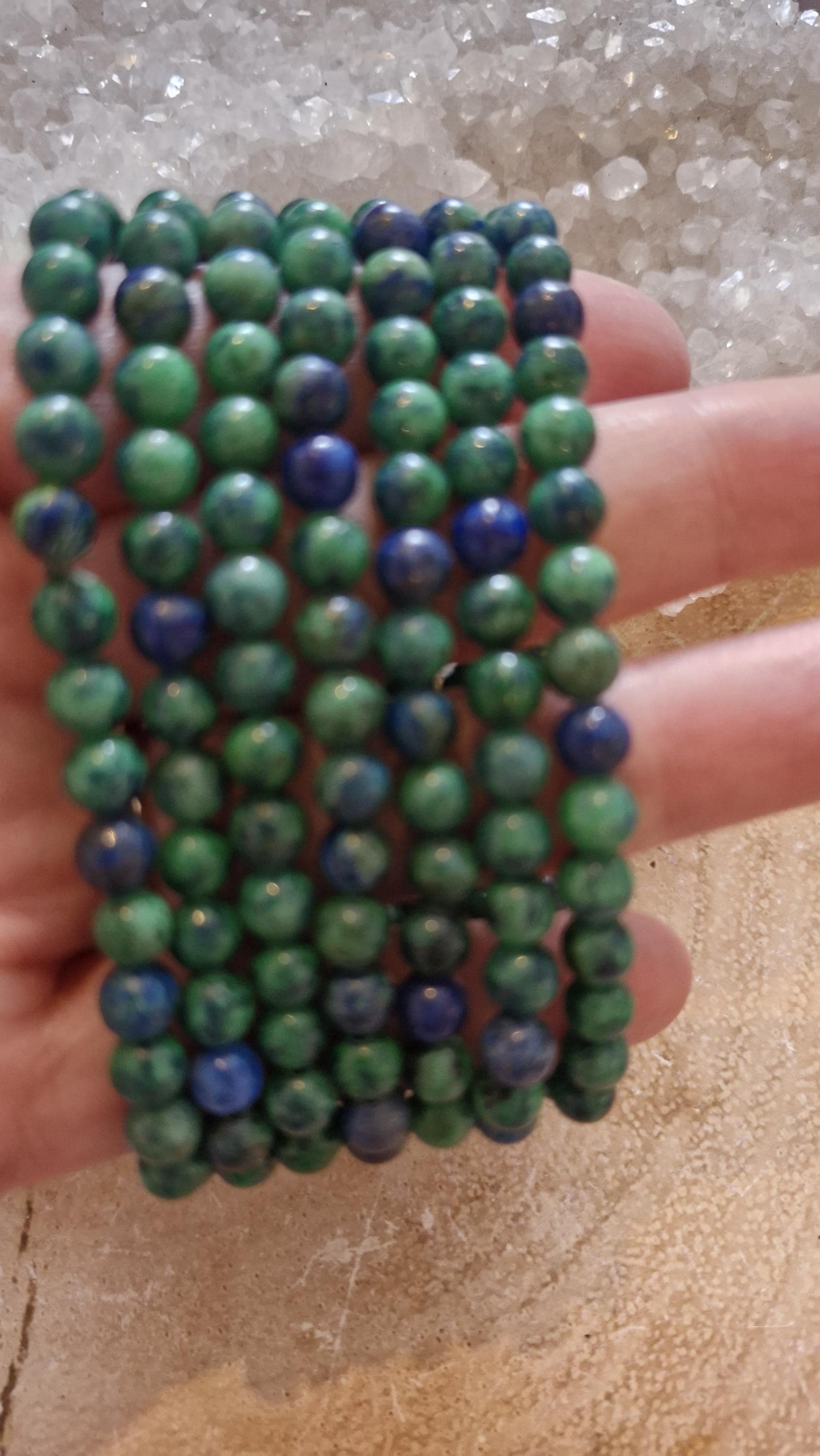 Malachite & Azurite Crystal Beaded Bracelet: Healing Gemstone