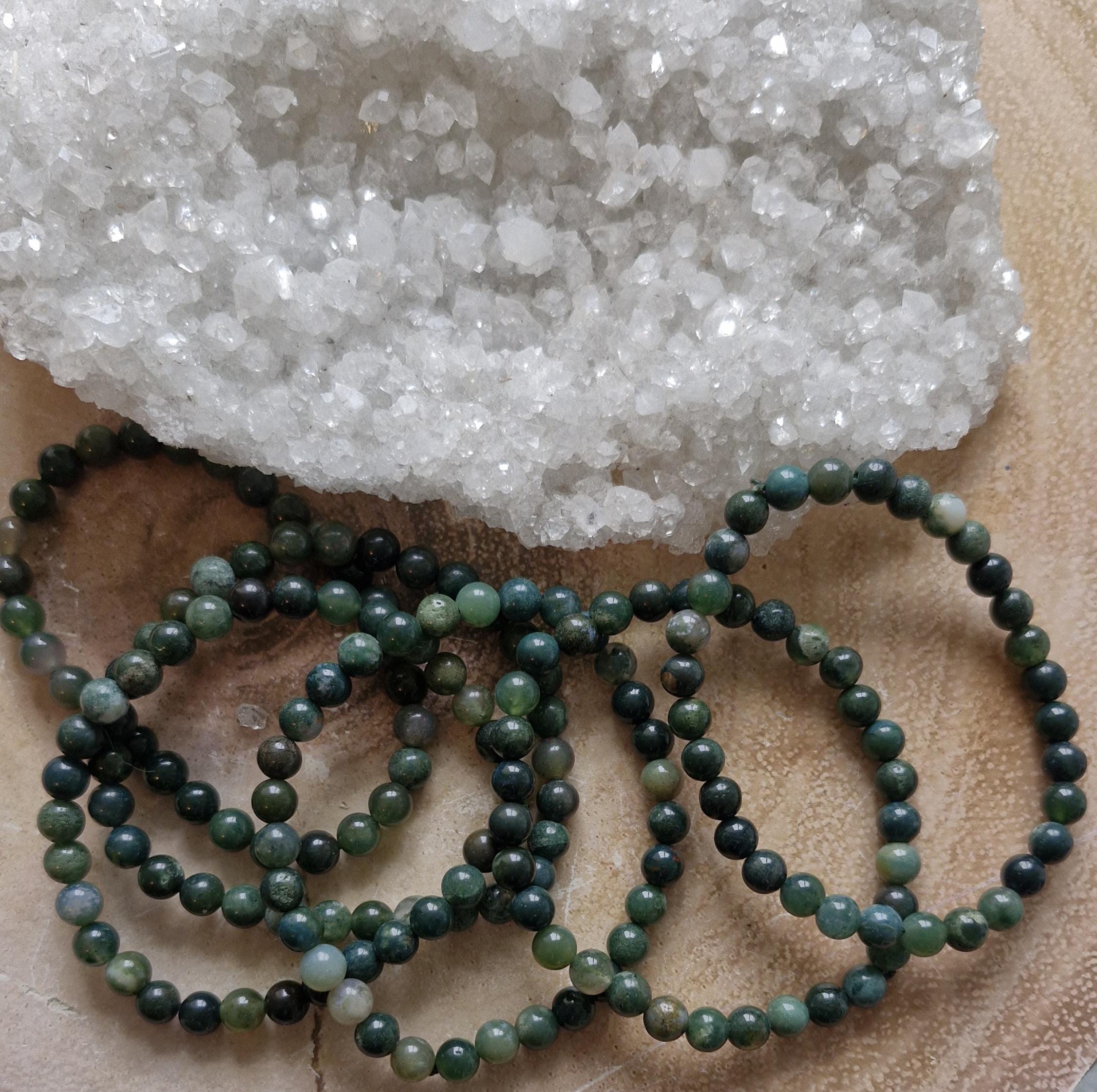 Moss Agate bracelets. Bead Size 7mm with elasticated adjustable band.