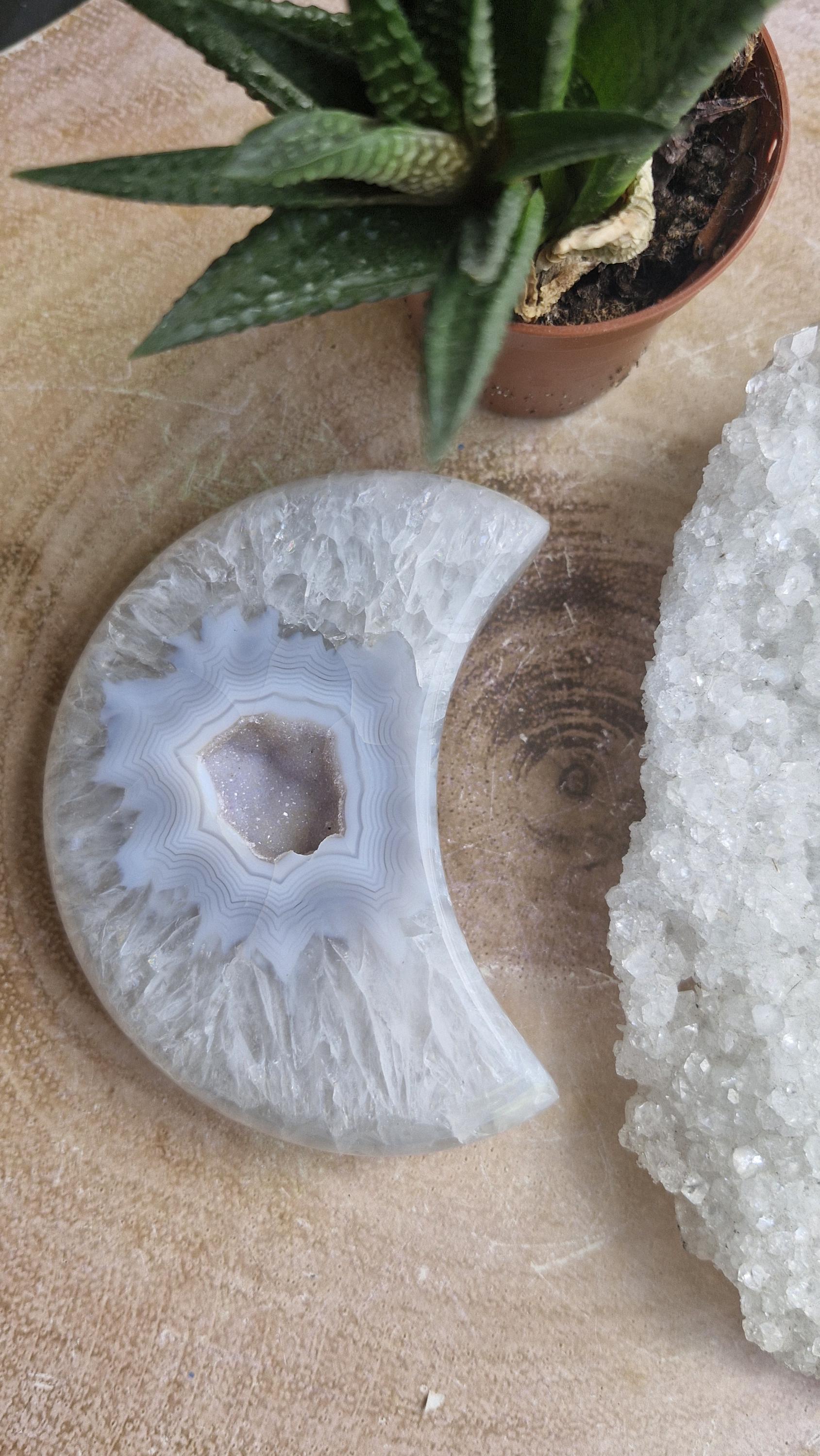 Crystal Agate Druzy Moons with Gold Stand