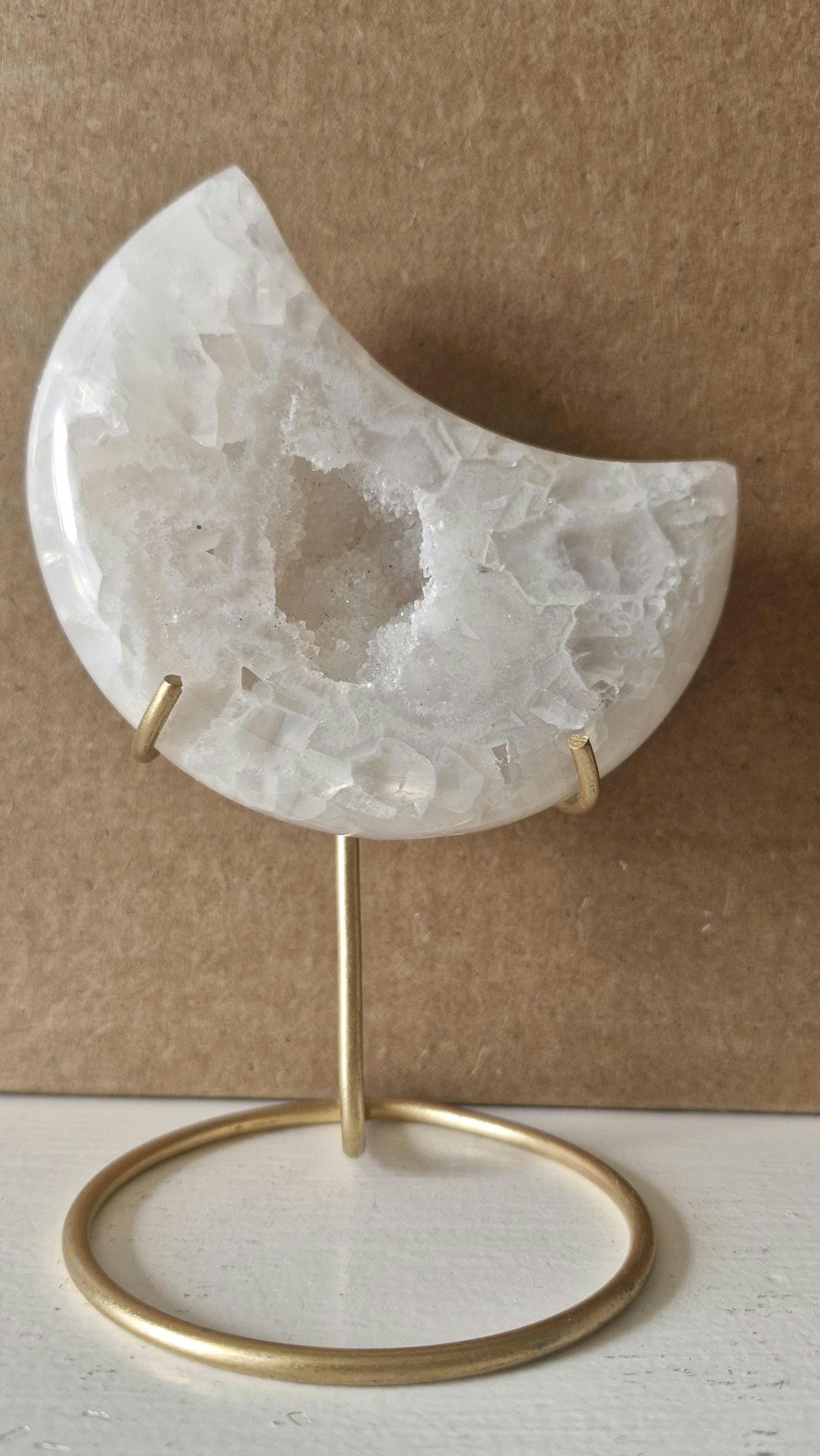 Crystal Agate Druzy Moons with Gold Stand