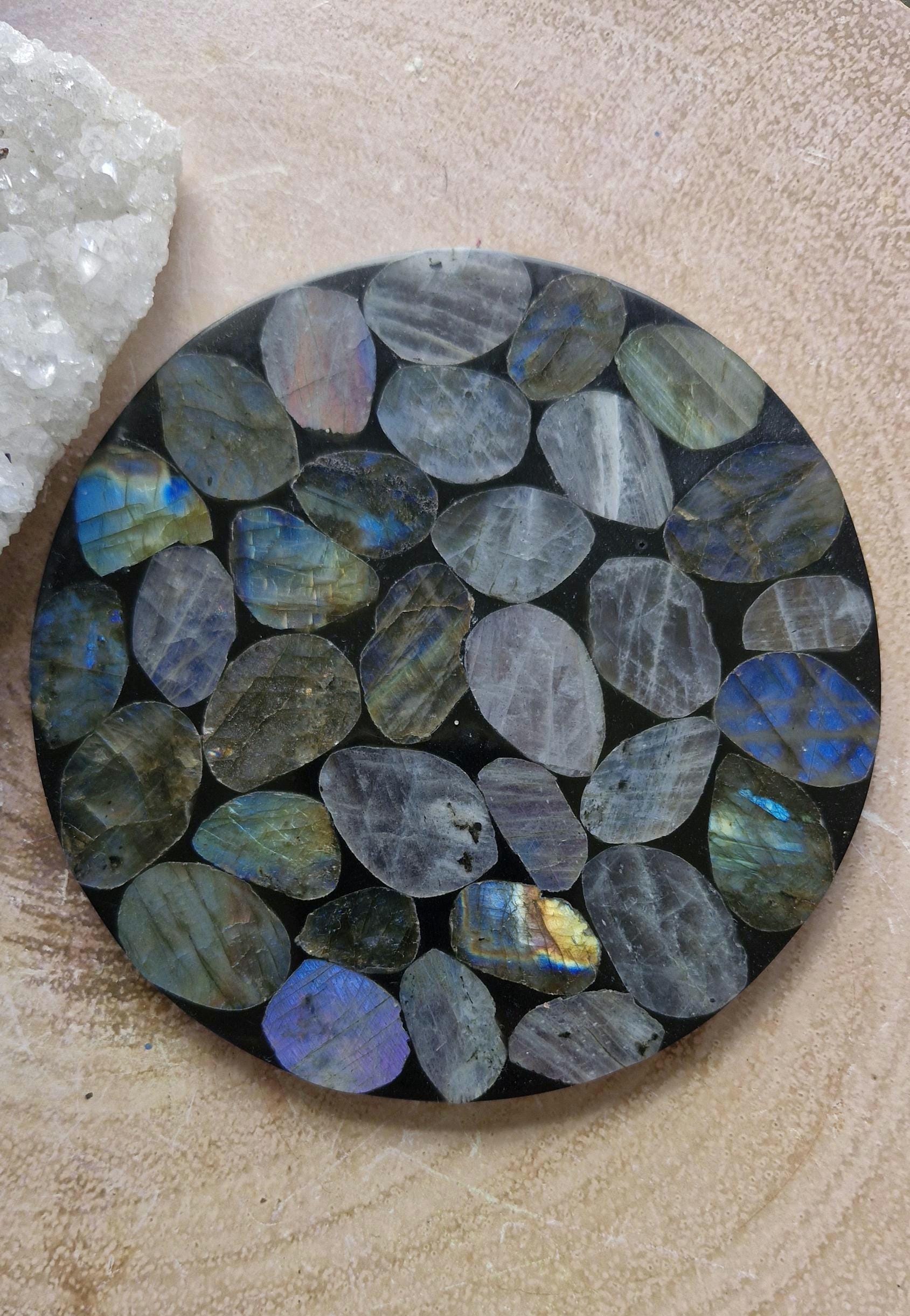 Smooth Labradorite round table cup coasters