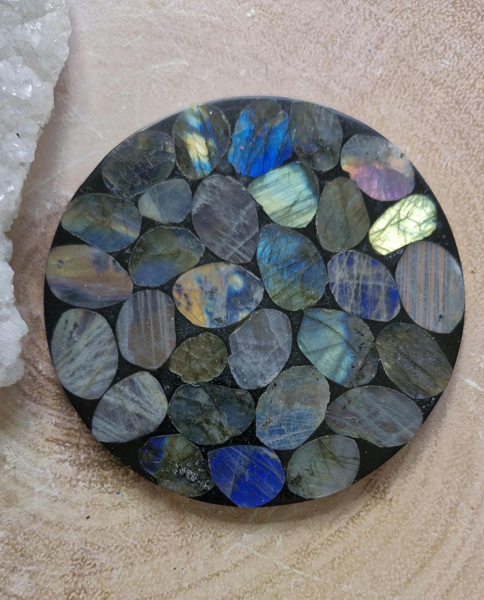Smooth Labradorite round table cup coasters