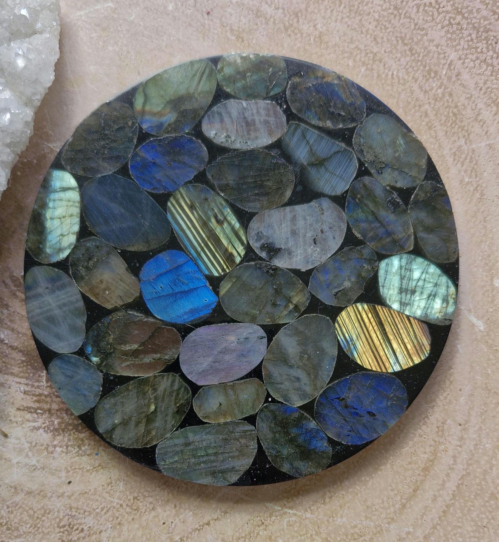 Smooth Labradorite round table cup coasters