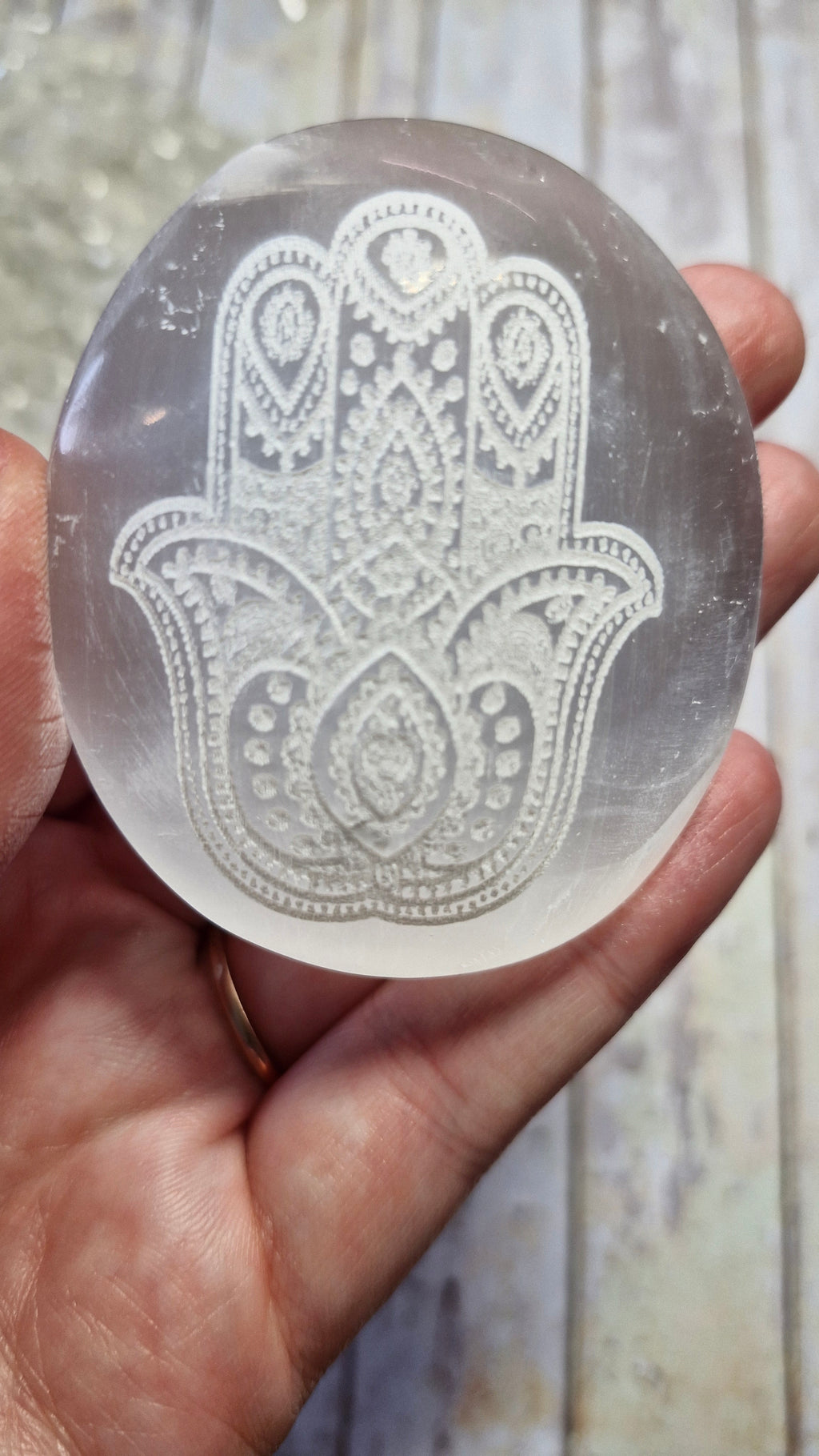 Hamsa Hand Selenite Palm Stones