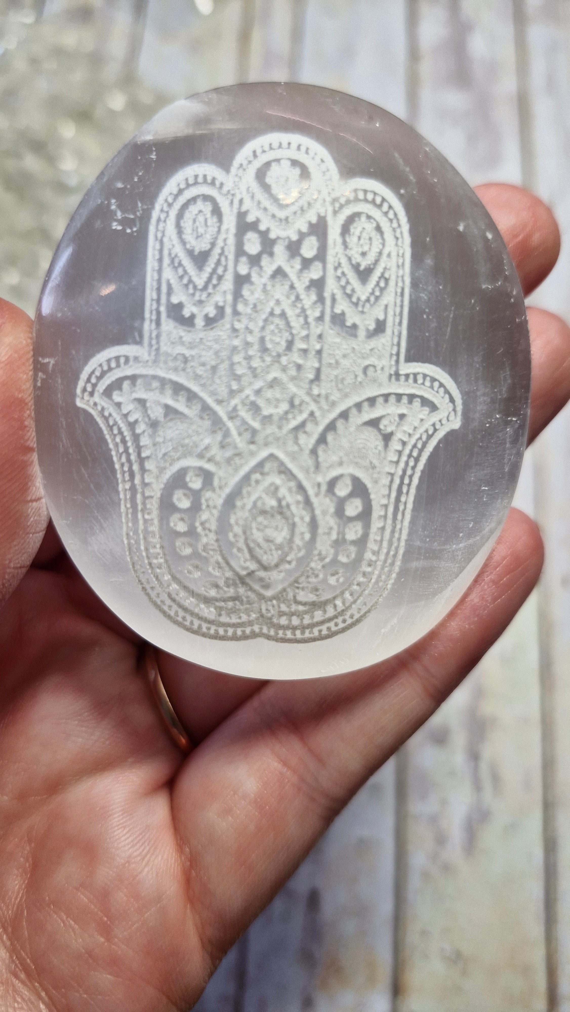 Hamsa Hand Selenite Palm Stones