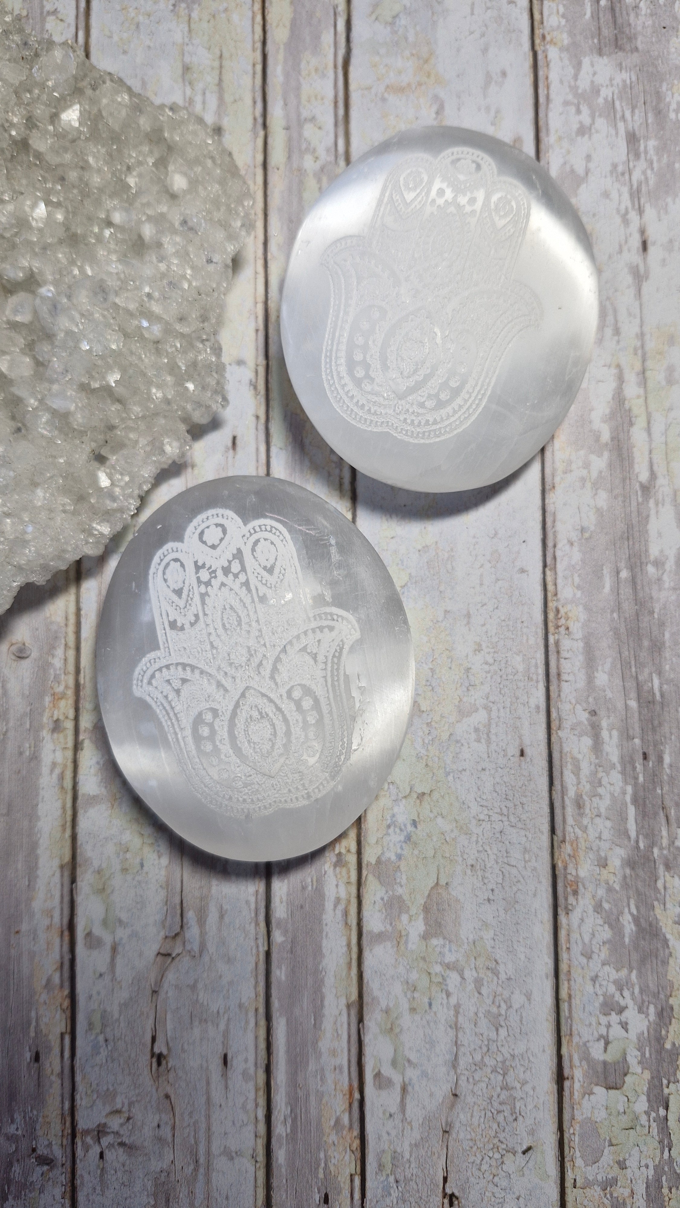 Hamsa Hand Selenite Palm Stones