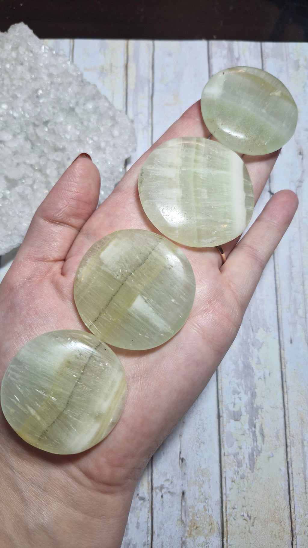 Pistachio Calcite Medallion | Small Palm Stones
