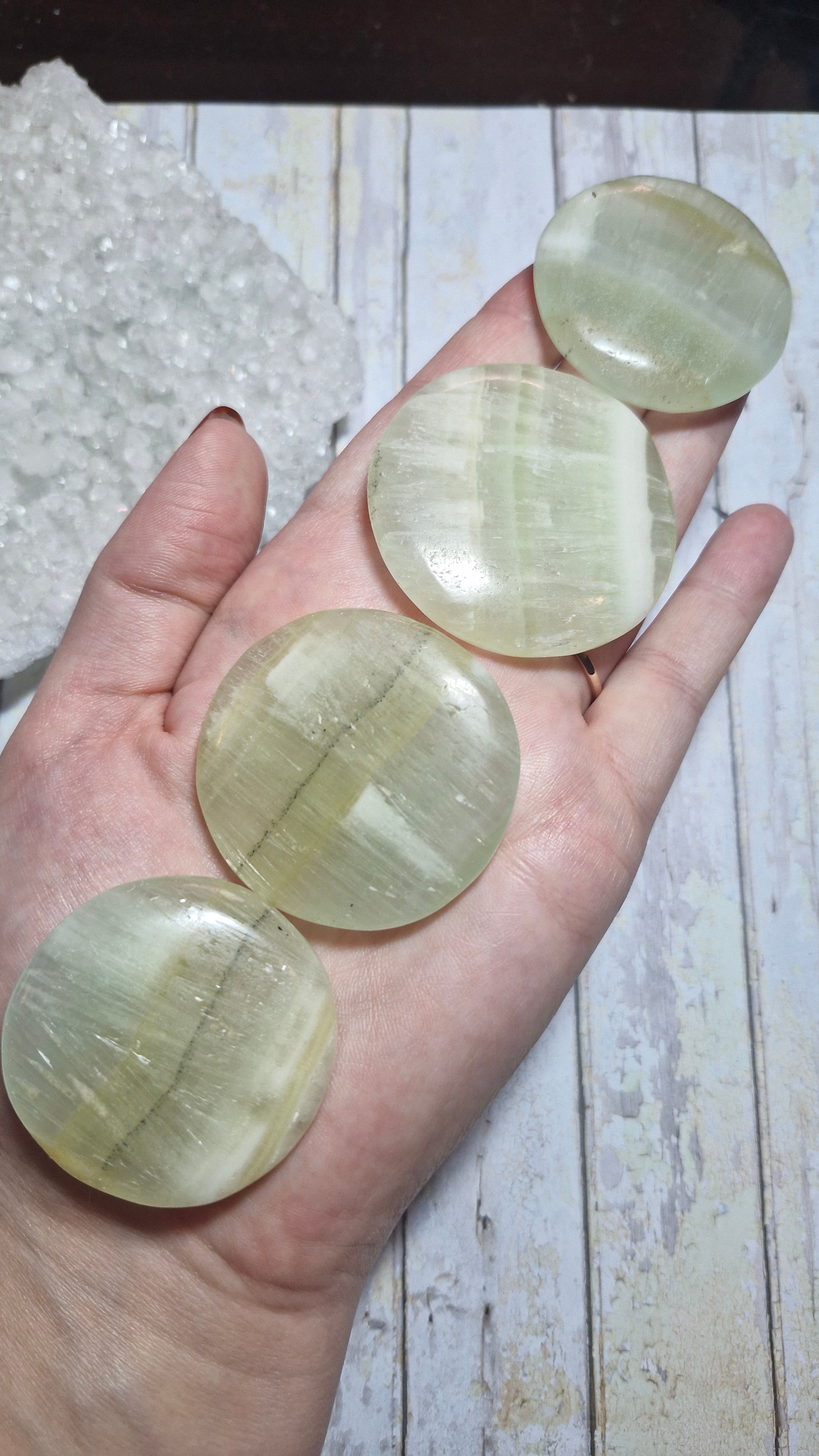 Pistachio Calcite Medallion | Small Palm Stones