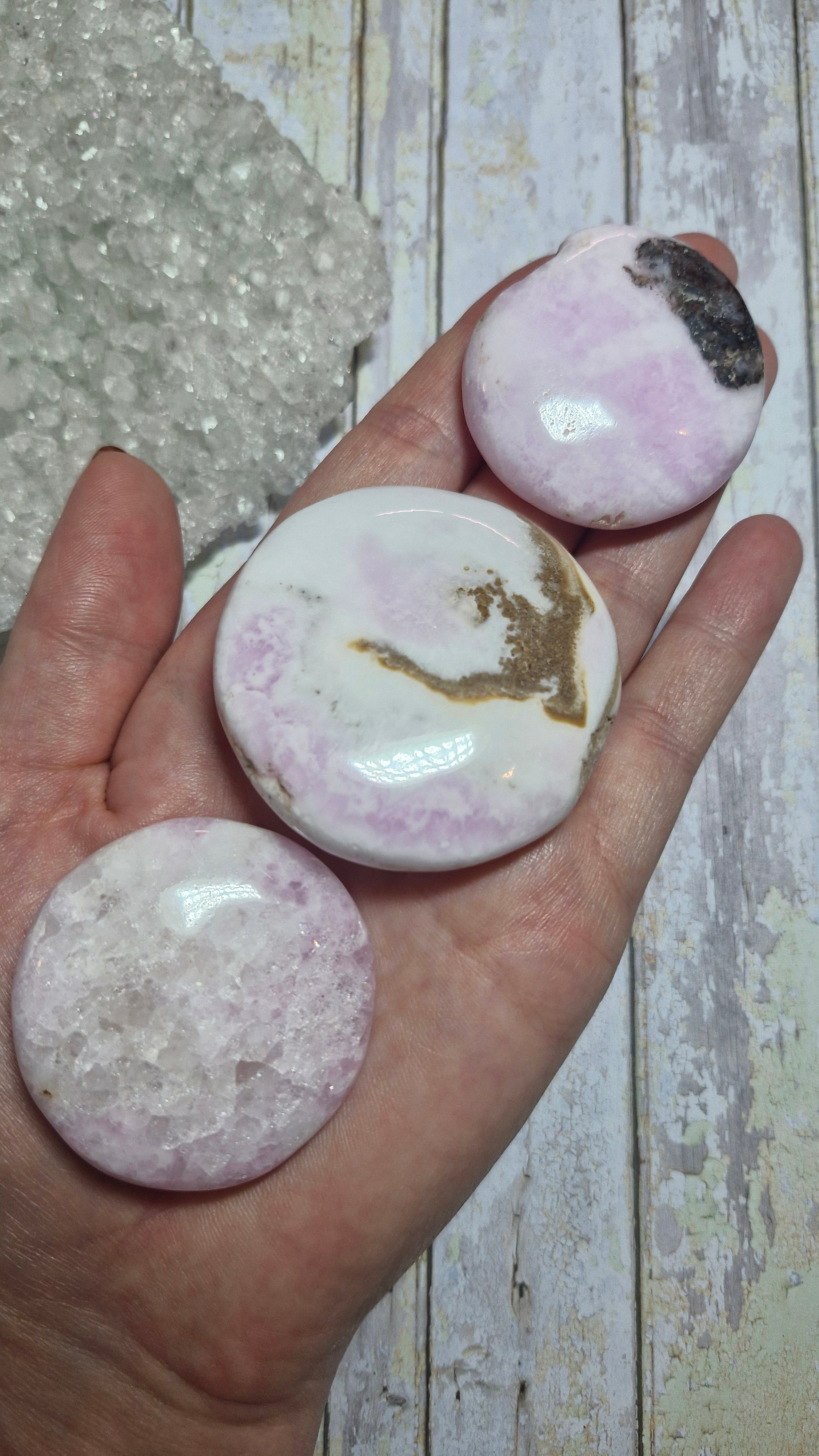 Pink Aragonite Medallion | Small Palm Stones