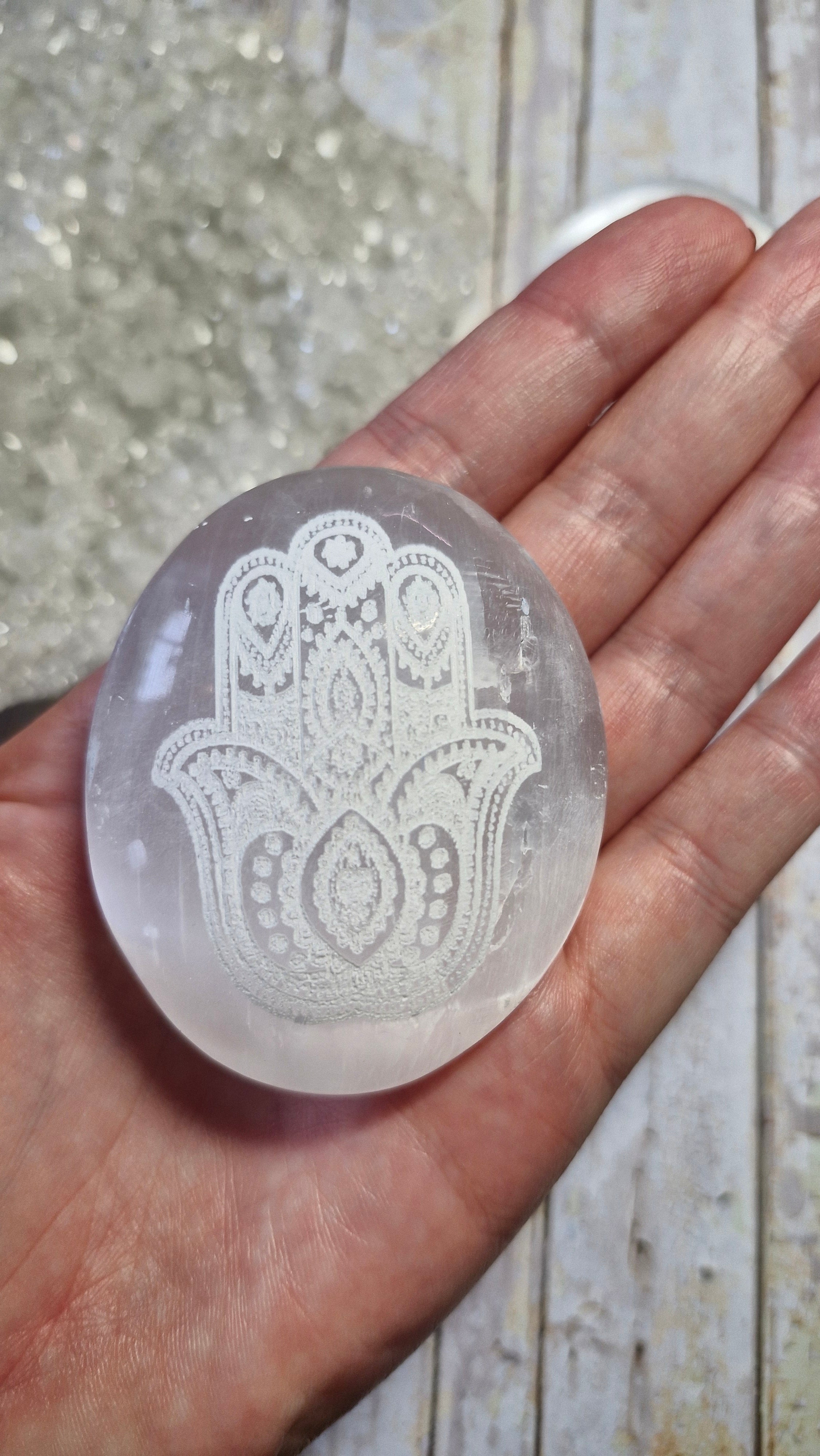 Hamsa Hand Selenite Palm Stones